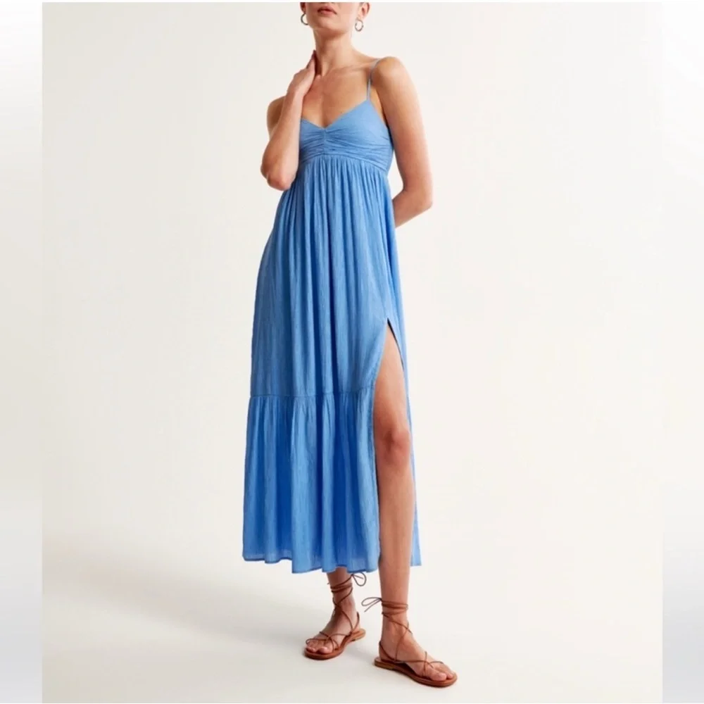 Abercrombie & Fitch Sky Blue Maxi Dress with Side Slit